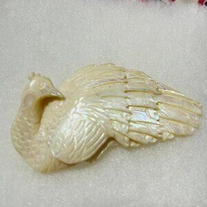 Vintage Carved Mother of Pearl Peacock Brooch Pin